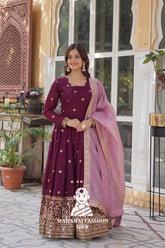 π§΅ Full-Sleeve Gown in Star Georgette with Fancy Finish - Special Designer Gown